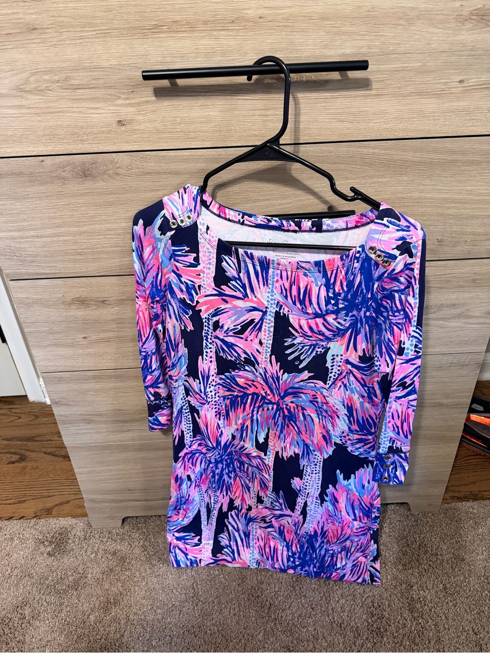 Lilly Pulitzer Navy, Pink & Purple Palm Print Long Sleeve Dress